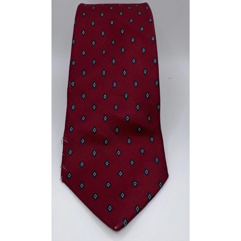 Jonathan Quale Men’s Silk Tie Red Geometric Diamond Pattern Made in Italy 58”